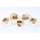 Pair of Royal Worcester Stinton decorated tea plates with finely painted Highland cattle in