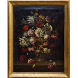 Manner of Juan de Arellano (1614 - 1676), oil on canvas - still life of flowers in a wicker basket,