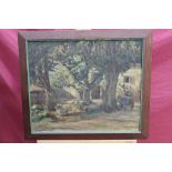 Maria Samora early twentieth century oil on canvas - a Farmyard in Provence, signed, in oak frame,