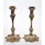 Pair fine quality Victorian silver candlesticks of foliate form, with slender stems,