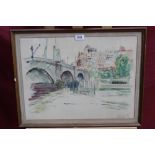 *Ronald Ossory Dunlop (1894-1973) pencil and watercolour - a city bridge, signed, in glazed frame,