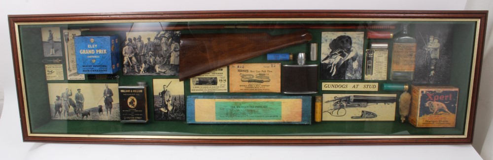 A decorative display of Edwardian-style and early twentieth century shooting accessories,