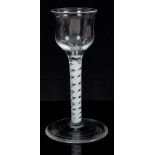 Georgian cordial glass with waisted bowl on double opaque twist stem on splayed foot, 14.