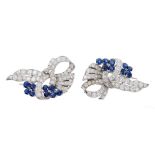 Fine pair of 1950s diamond and sapphire clips,
