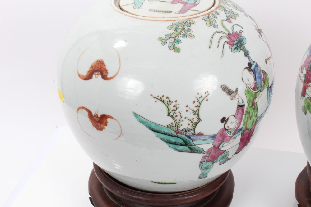 Pair late 19th / early 20th century Chinese export baluster jars and covers with famille rose - Image 4 of 16