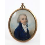 Thomas Hazlehurst (circa 1740-1821): Watercolour portrait miniature on ivory of a Gentleman wearing