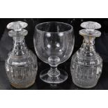 Large Victorian glass rummer with baluster bowl, plain stem on splayed foot,