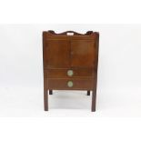 George III mahogany tray top commode, undulating gallery with integral pierced carrying handles,