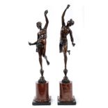 Pair of 19th century Continental Grand Tour bronze sculptures of Mercury and Fortuna typical poses,