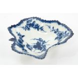 18th century Worcester blue and white leaf shaped and moulded pickle dish with floral decoration,