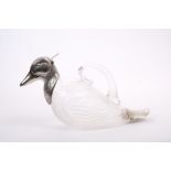 Victorian silver mounted claret jug in the form of a duck,