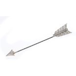 1920s diamond jabot pin in the form of an arrow, with single cut diamonds in millegrain setting,