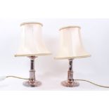 Pair of 19th Century Old Sheffield Plate candlesticks converted to table lamps each of stepped