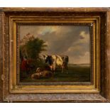 Abraham Hendrik Winter (1800-1861) oil on panel - livestock with herder and his dog in extensive