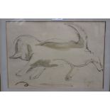 Manner of Fujita ink and wash drawing of a cat, initialled, in glazed gilt frame,
