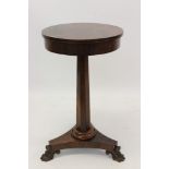 George IV rosewood wine table, circular top with deep apron,