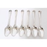 Set of six George II silver Hanoverian with double drop pattern tablespoons with engraved monograms