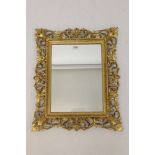 19th century Florentine carved and pierced giltwood wall mirror with rectangular plate in scrolling