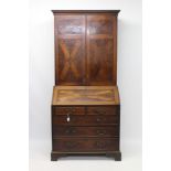 George III mahogany and yewwood inlaid bureau cabinet,