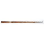 Rare mid-19th century bamboo and white metal mounted walking stick flute, of typical tapered form,