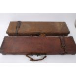 An Edwardian Gallyon & Sons brass mounted and leather gun case,