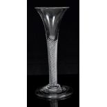 Georgian wine glass with trumpet bowl, double air-twist stem on domed folded foot, 15.