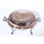 Late 19th / early 20th century silver plated revolving breakfast dish with fluted cover with ivory
