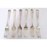 Six Georgian silver Hanoverian pattern dinner forks (various dates and makers).