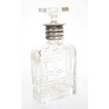 Contemporary cut glass spirit decanter of rectangular form,