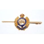George V gold and enamel Officer's sweetheart brooch for the Royal Engineers regiment, stamped 15ct.