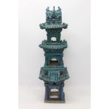 Impressive Chinese celedon glazed terracotta pagoda architectural form, with stepped tiers,