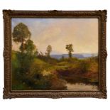 John William North (1842-1924) oil on canvas - extensive landscape, in gilt frame,