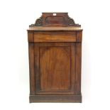 William IV mahogany side cabinet with scroll carved gallery and frieze drawer over shelved interior