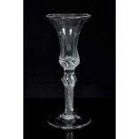 Georgian wine glass with trumpet-shaped bowl with air twist and knopped stem on splayed foot,