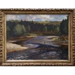 *Norman Wilkinson (1878 - 1971), oil on canvas - Fisherman on the Upper Spey, signed, in gilt frame,