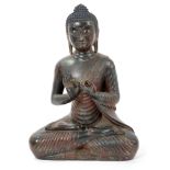Fine Antique Chinese probably Ming bronze figure of Buddha in seated repose with dark green and