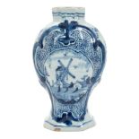 18th century Dutch Delft blue and white vase with painted windmill reserve and floral decoration,