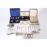 Selection of Georgian and later miscellaneous silver and flatware including nine condiment spoons,