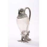 Late 19th century Austrian silver mounted claret jug in the form of an owl,