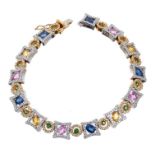 18ct gold diamond and multi gem-set bracelet with openwork panels,