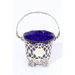 Victorian silver sugar basket of circular form,