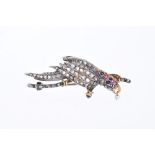 Victorian-style diamond and gem set novelty brooch in the form of a parrot, with rose cut diamonds,