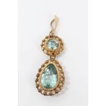 Antique gold and blue stone pendant with foil backed blue stones in cannetille filigree work gold