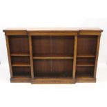 Victorian mahogany dwarf breakfront bookcase with adjustable shelves on plinth base.