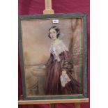Victorian English school watercolour - portrait of a lady, Mrs Nelson in a garden, in glazed frame,