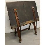 Late Victorian mahogany and brass bound folio with adjustable telescopic supports,