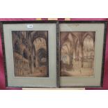 John Coney (1786 - 1833), pair watercolours - Cathedral interiors, signed and dated 1800 and 1806,
