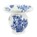 18th century Worcester blue and white spittoon with printed flower sprays and insect decoration -