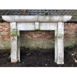 Massive neoclassical revival painted wooden fire surround with fish-scale carved cushion mantel