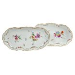 Pair large 18th century Meissen fluted oval dishes with polychrome painted floral sprays and